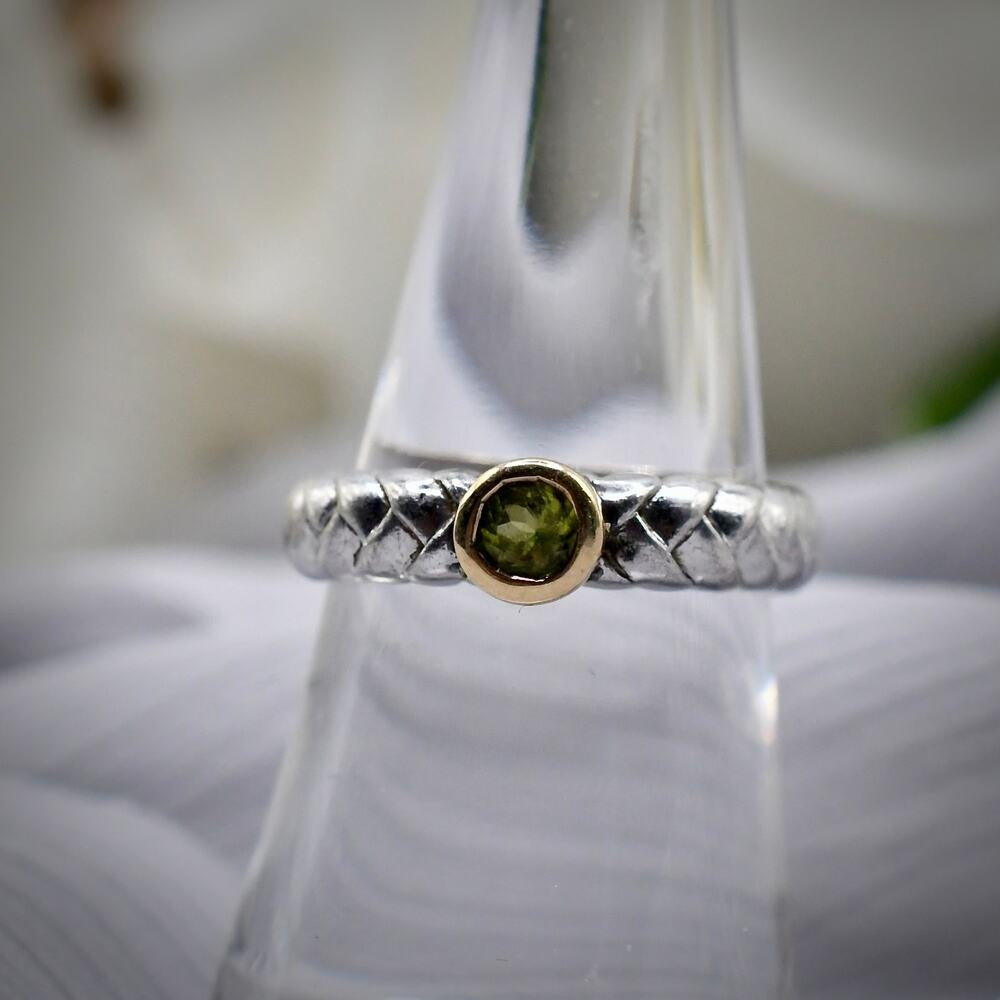 Alwand Vahan Vintage 925 Silver 10K Gold Peridot Ring Size 7 Estate